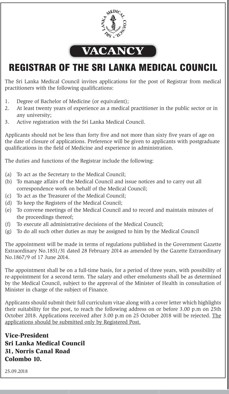 Registrar - Sri Lanka Medical Council